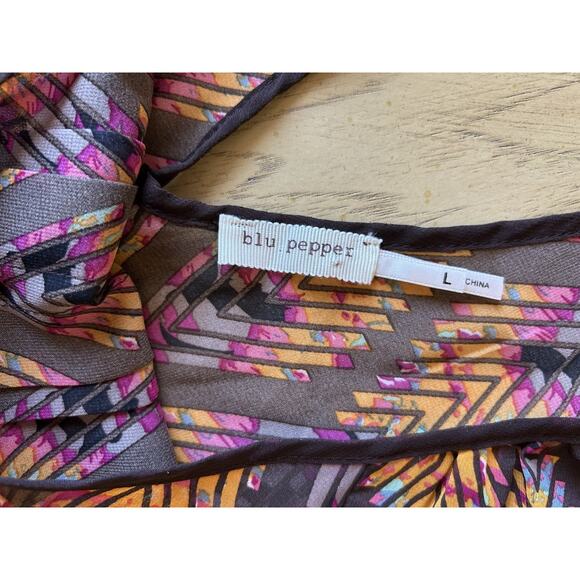 Blu Pepper By Anthropologie Blouse Women L Sheer Fairycore Boho Aztec Sheer 80s - Picture 11 of 15